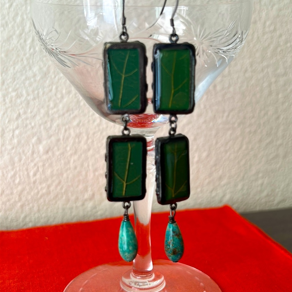 Shari Dixon green drop earrings.